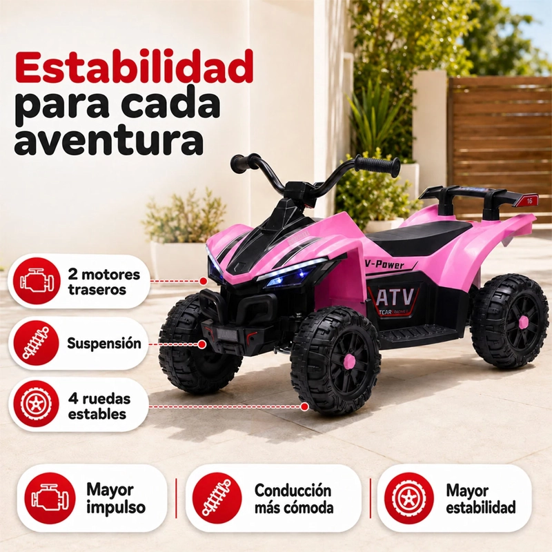 CUATRIMOTO A BATERÍA KIDSCOOL ATV 12V ROSADO - 6