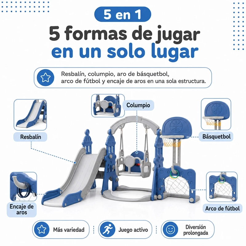 RESBALÍN COLUMPIO KIDSCOOL MULTIFUNCIÓN 5 EN 1 AZUL - 3