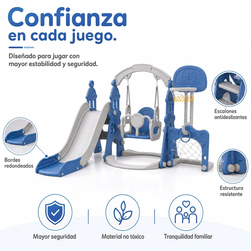 RESBALÍN COLUMPIO KIDSCOOL MULTIFUNCIÓN 5 EN 1 AZUL - 4