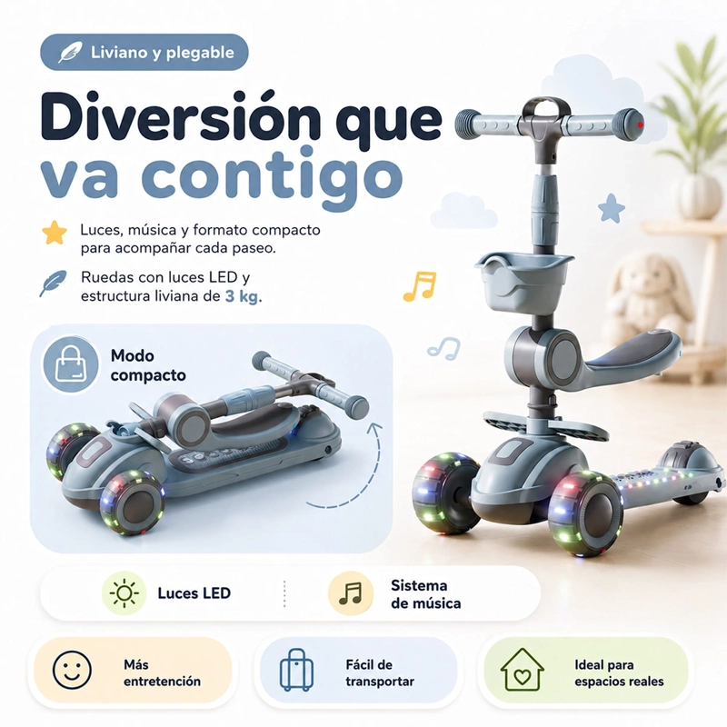 SCOOTER KIDSCOOL ASIENTO LUCES Y MUSICA  - 5