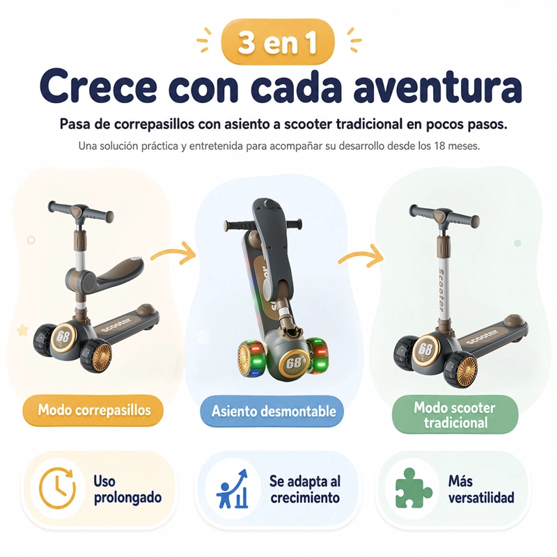 SCOOTER KIDSCOOL 3 EN 1 PLEGABLE  - 3