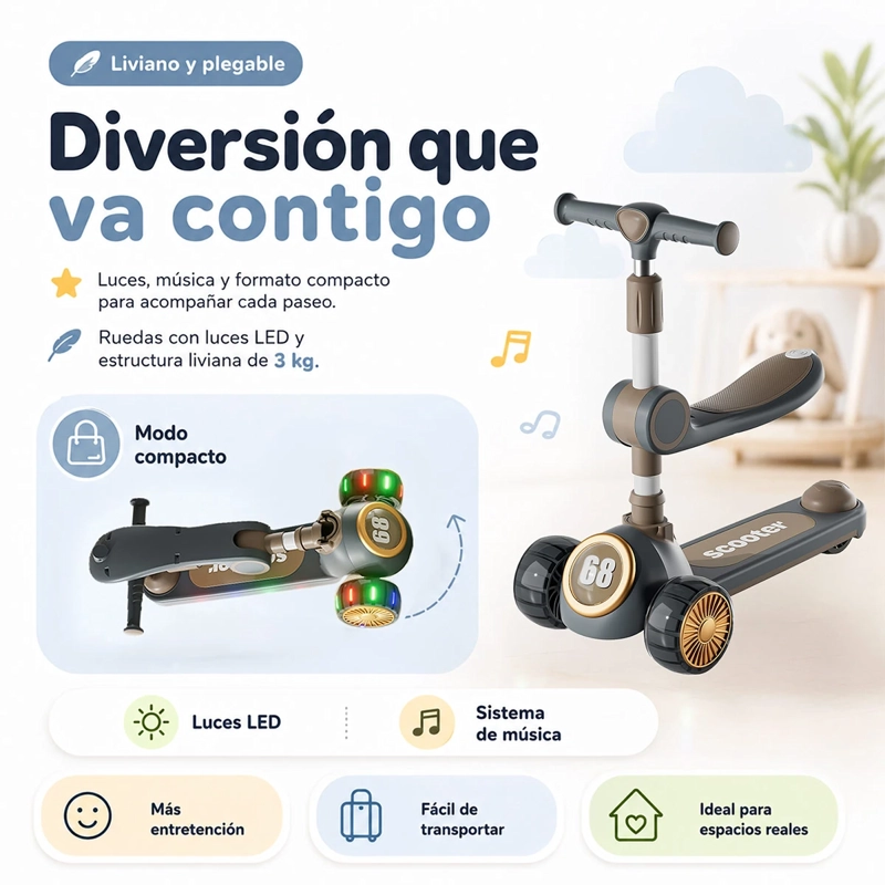 SCOOTER KIDSCOOL 3 EN 1 PLEGABLE  - 5