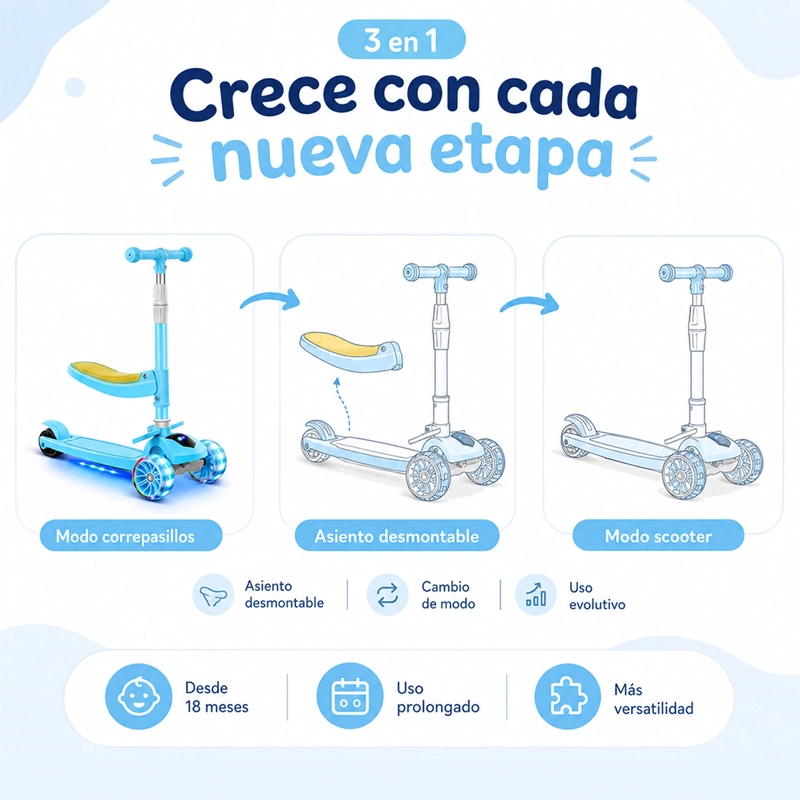 SCOOTER KIDSCOOL PLEGABLE CON ASIENTO - 3