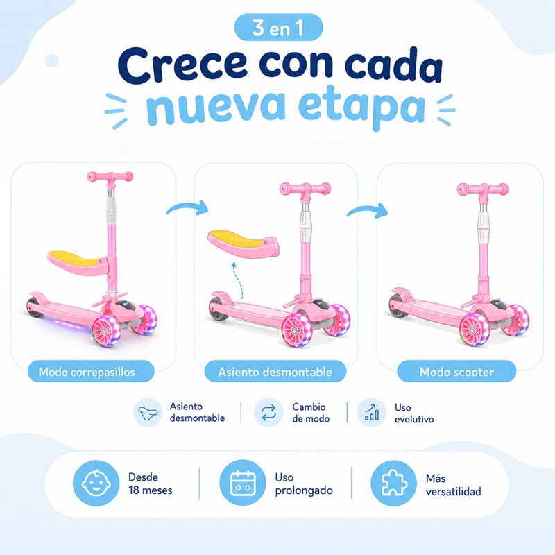 SCOOTER KIDSCOOL PLEGABLE CON ASIENTO - 4