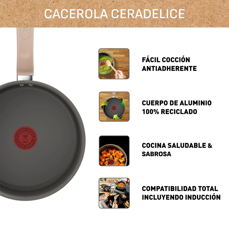 CACEROLA TEFAL CERADELICE 16 CM BEIGE - 8