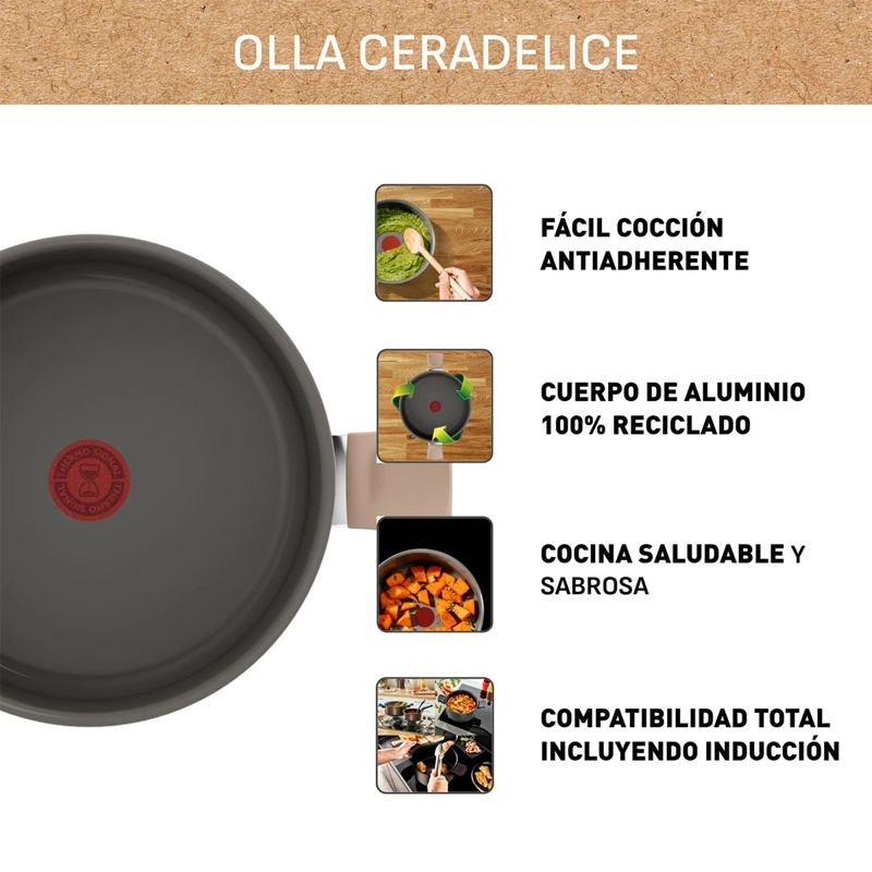 OLLA TEFAL CERADELICE CON TAPA 24 CM BEIGE - 8