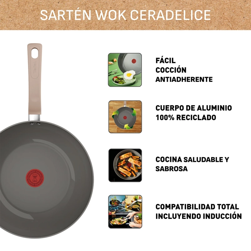 WOK TEFAL SAL CERADELICE 28 CM BEIGE - 7