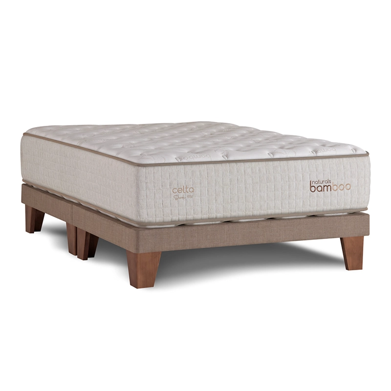 CAMA EUROPEA CELTA NATURALS BAMBOO B/D 2 PLAZAS + RESPALDO BOTONES ARENA - 1