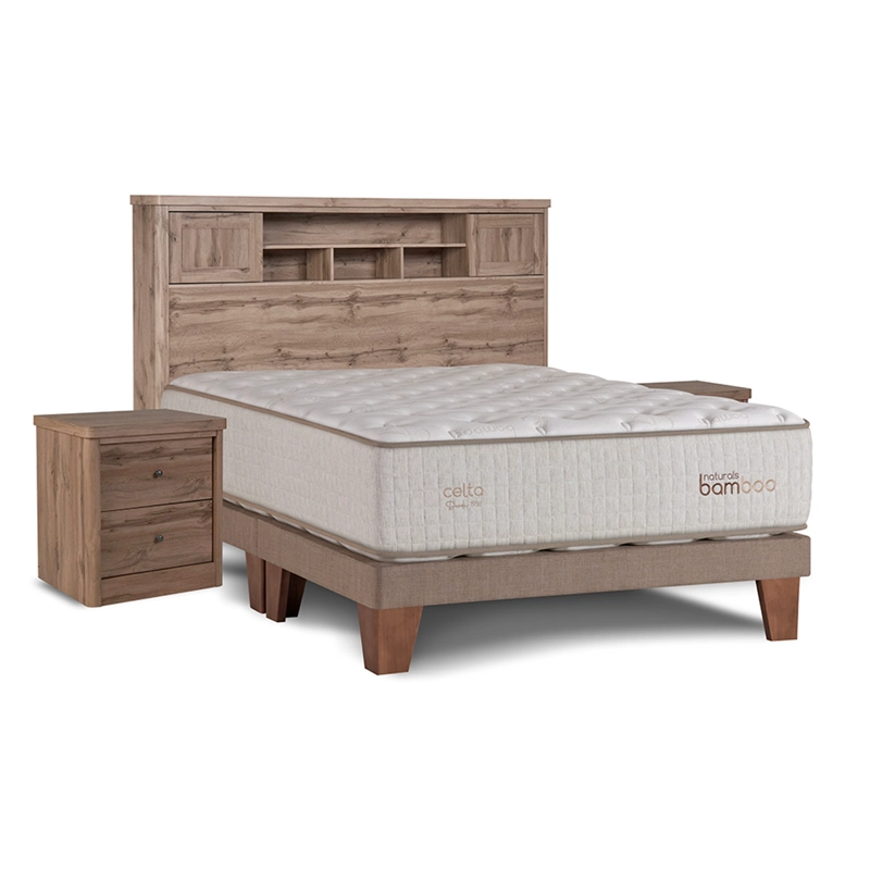 CAMA EUROPEA CELTA NATURALS BAMBOO B/D 2 PLAZAS + RESPALDO LISO ARENA - 1