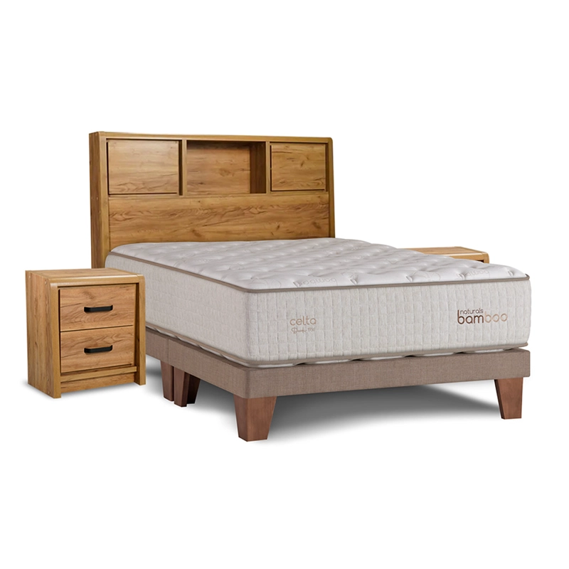 CAMA EUROPEA CELTA NATURALS BAMBOO SÚPER KING + RESPALDO LISO ARENA - 1
