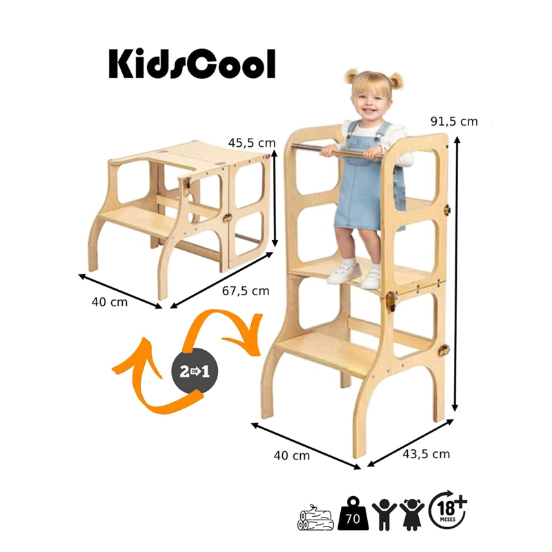 JUGUETE DIDÁCTICO KIDSCOOL TORRE DE APRENDIZAJE MONTESSORI NATURAL - 6