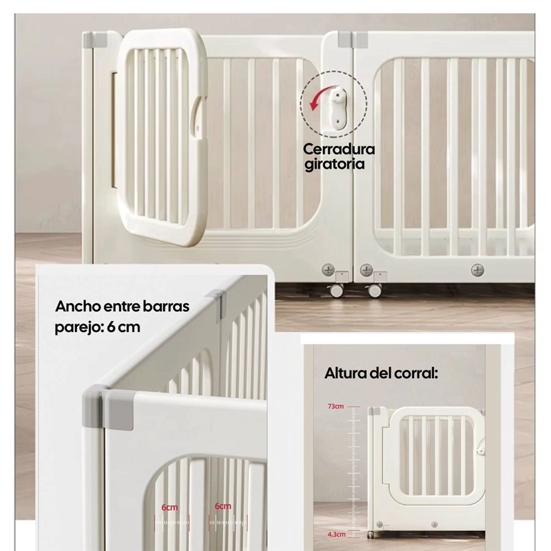 CORRAL DE JUEGOS KIDSCOOL MÓVIL RECTANGULAR DOBLE CON RUEDAS Y PUERTA - 3