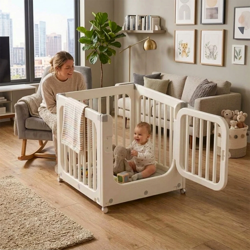 CORRAL DE JUEGOS KIDSCOOL MÓVIL CON RUEDAS Y PUERTA - 5