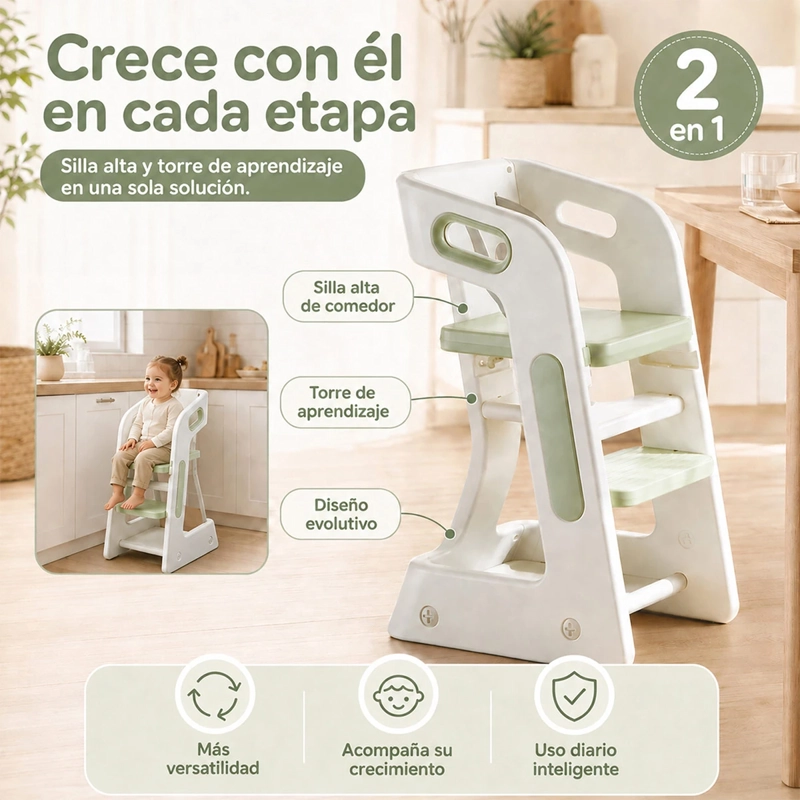 SILLA INFANTIL KIDSCOOL COMEDOR Y TORRE DE APRENDIZAJE VERDE  - 7