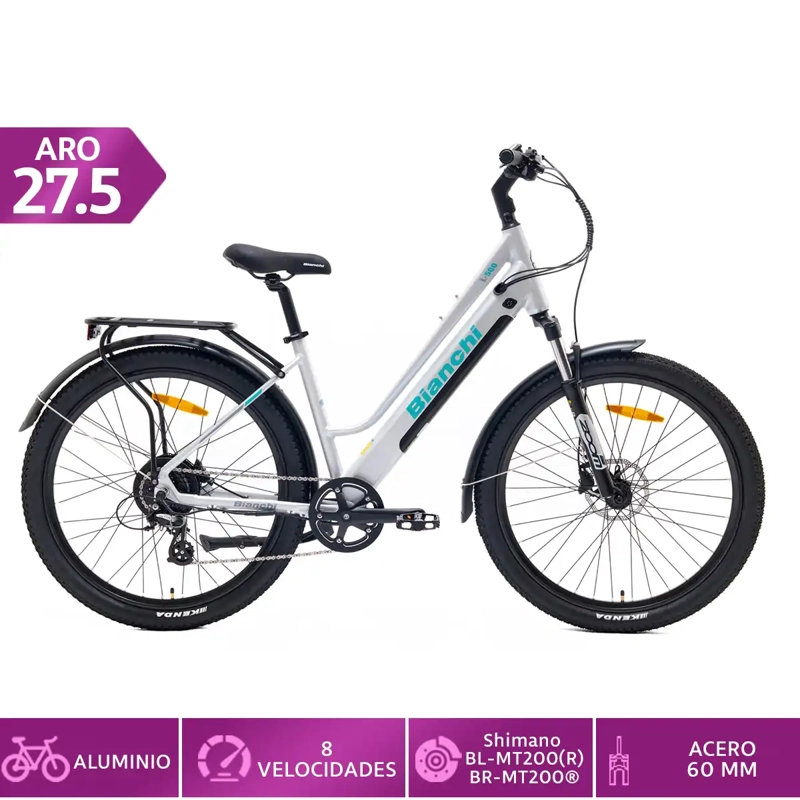 BICICLETA ELÉCTRICA BIANCHI L 500 LADY ARO 27,5 PLATA