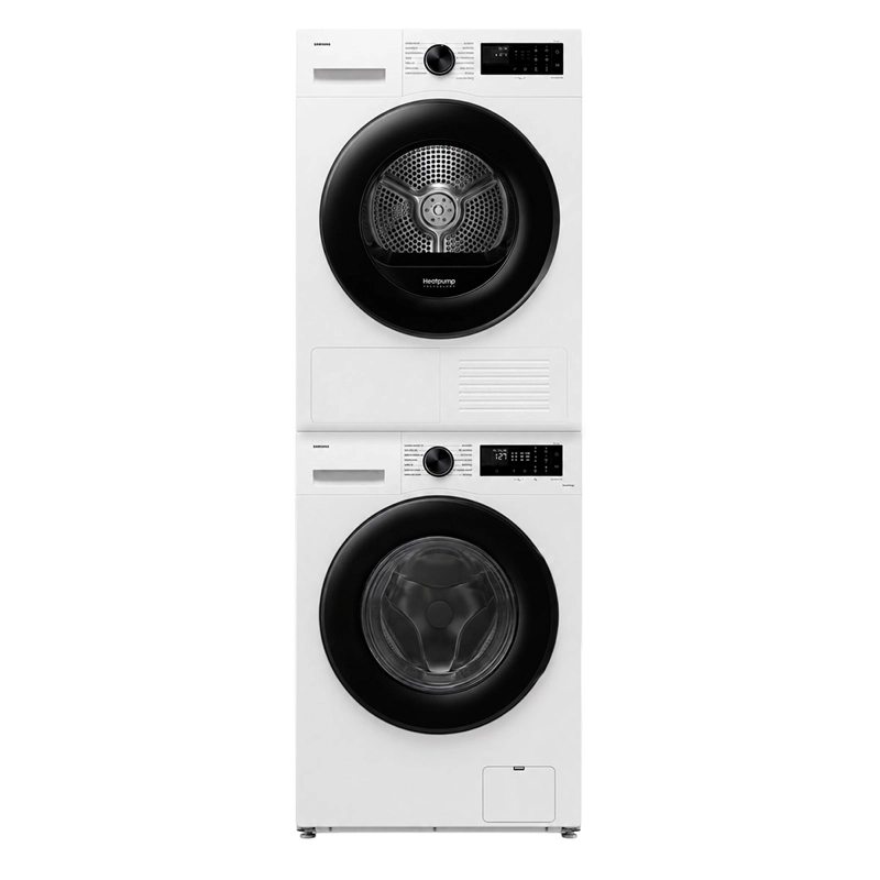 LAVADORA CARGA FRONTAL SAMSUNG WW12CGC04DAEZS 12KG BLANCO + SECADORA DE ROPA BOMBA DE CALOR 9KG + KIT DE APILAMIENTO