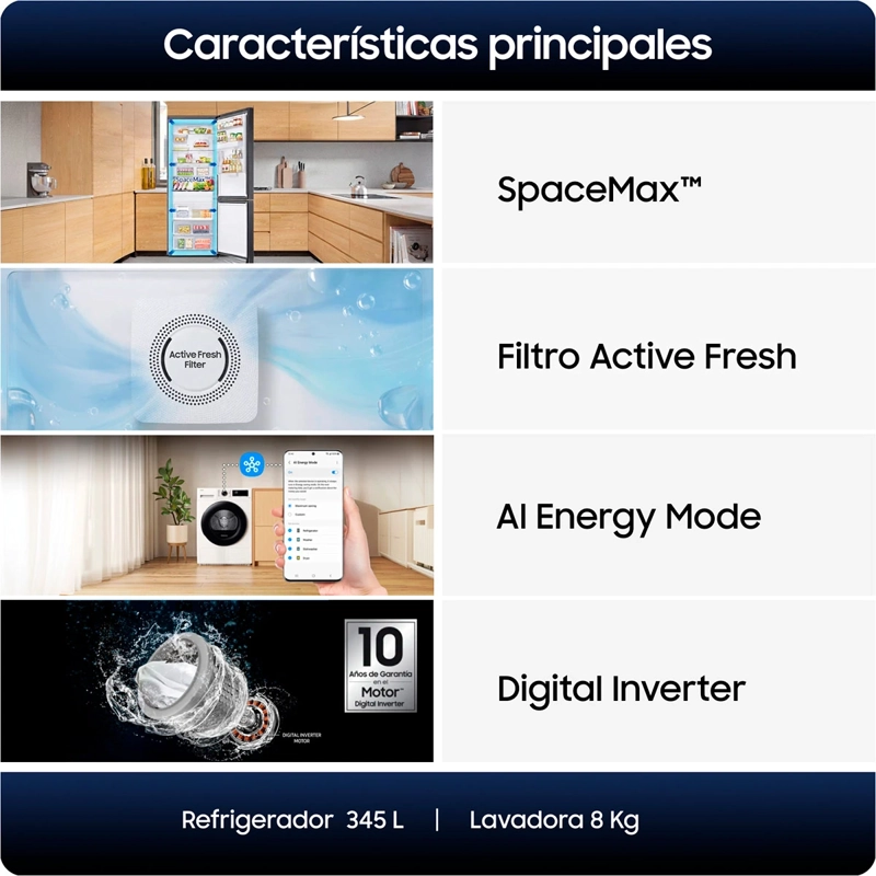 REFRIGERADOR TOP FREEZER SAMSUNG RT35CG5540S9ZS 345L NO FROST PLATA + LAVADORA CARGA SUPERIOR 8KG - 5