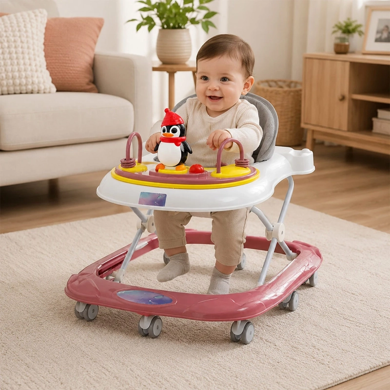 ANDADOR KIDSCOOL PARA BEBÉ PINGÜINO RUEDAS ROSADO - 5