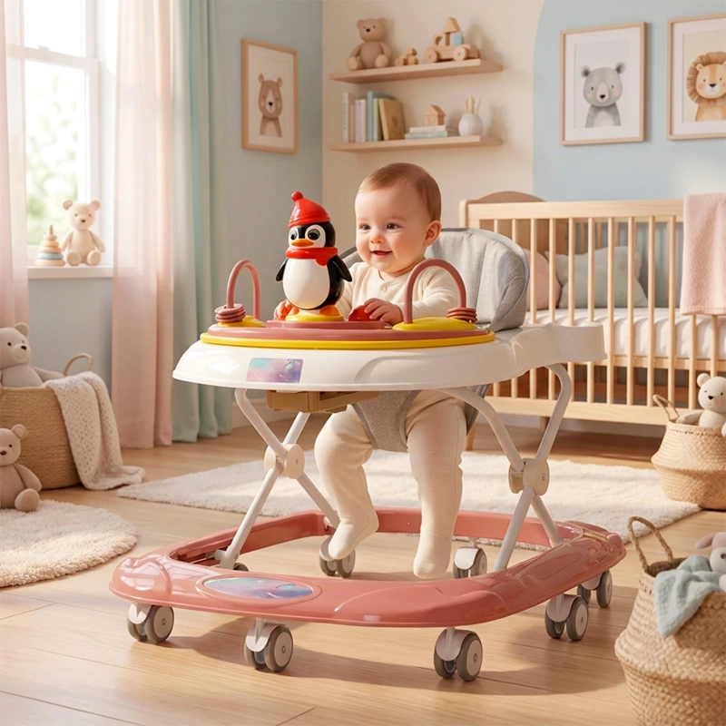 ANDADOR KIDSCOOL PARA BEBÉ PINGÜINO RUEDAS ROSADO - 6