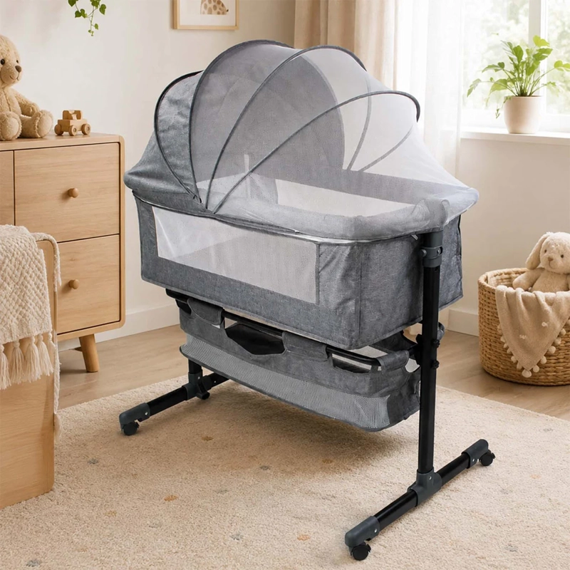 CUNA COLECHO KIDSCOOL COMPACTA PLEGABLE MECEDORA GRIS