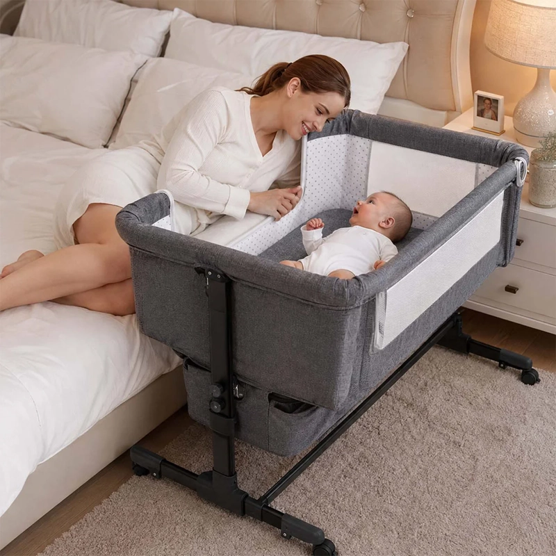 CUNA COLECHO KIDSCOOL COMPACTA PLEGABLE MECEDORA GRIS - 5