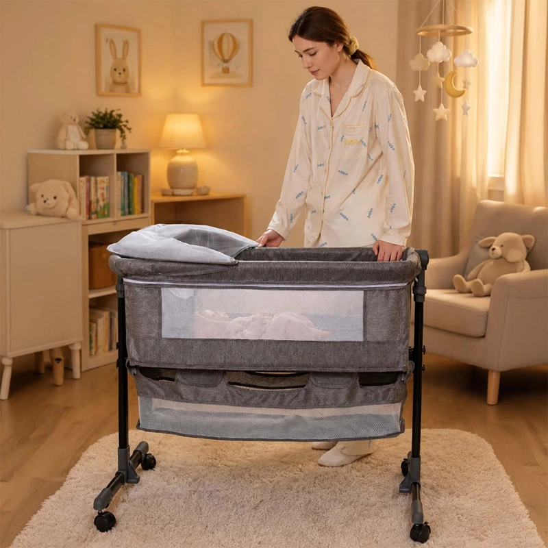 CUNA COLECHO KIDSCOOL COMPACTA PLEGABLE MECEDORA GRIS - 6