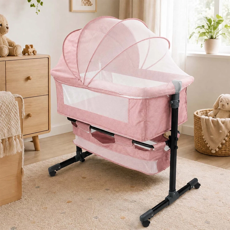CUNA COLECHO KIDSCOOL COMPACTA PLEGABLE MECEDORA ROSADO