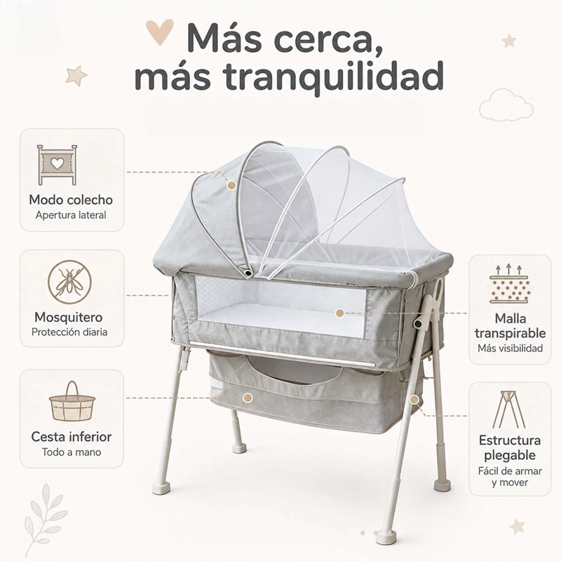 CUNA COLECHO KIDSCOOL MULTIFUNCIONAL PLEGABLE GRIS - 4