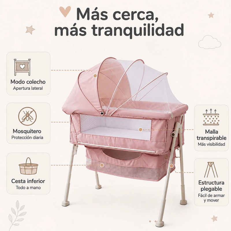 CUNA COLECHO KIDSCOOL MULTIFUNCIONAL PLEGABLE ROSADO - 5