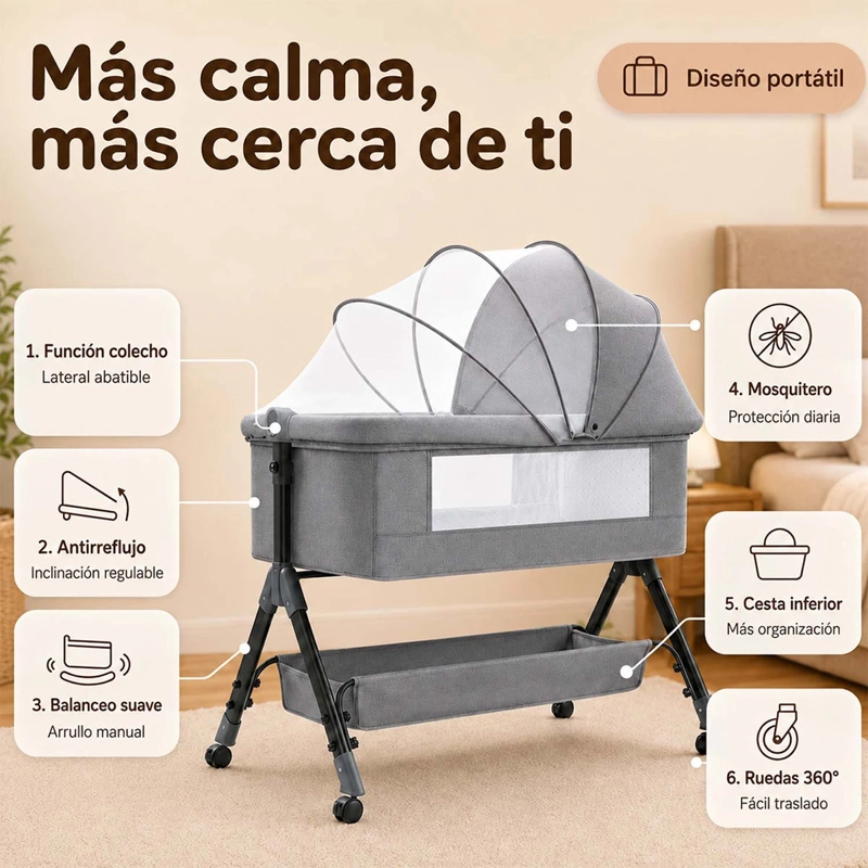CUNA COLECHO KIDSCOOL PLEGABLE BALANCEO GRIS - 4