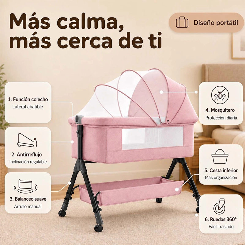 CUNA COLECHO KIDSCOOL PLEGABLE BALANCEO ROSADO - 4