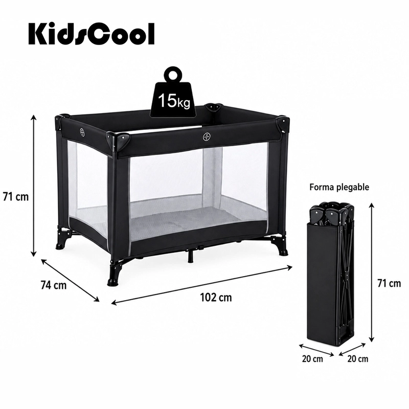CUNA CORRAL KIDSCOOL PLEGABLE Y PORTÁTIL NEGRO - 7