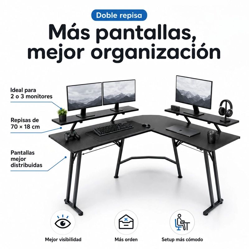 ESCRITORIO GAMER KIDSCOOL LUCES 2 REPISAS - 5