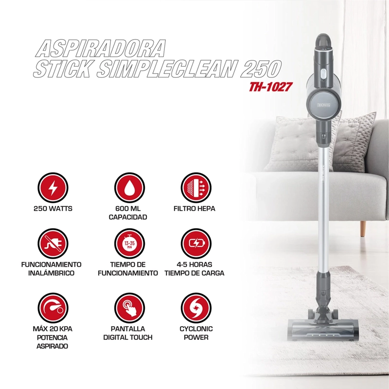 ASPIRADORA VERTICAL THOMAS INALÁMBRICO STICK SIMPLECLEAN 250 TH-1027 - 2
