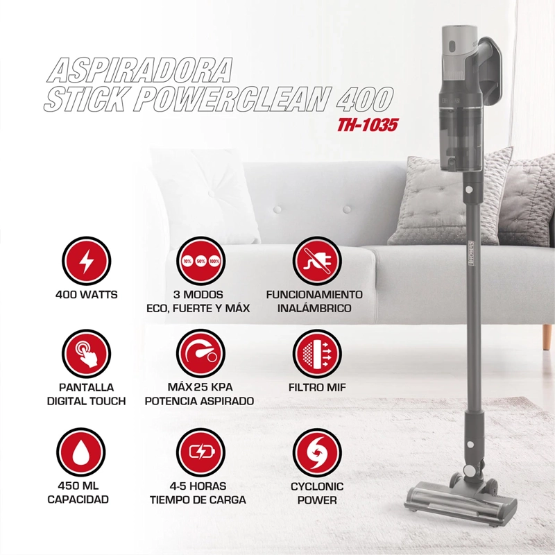 ASPIRADORA VERTICAL THOMAS INALÁMBRICO STICK POWERCLEAN 400 TH-1035 - 2