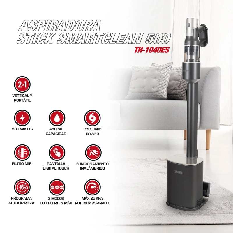 ASPIRADORA VERTICAL THOMAS INALÁMBRICO STICK SMARTCLEAN 500 TH-1040ES - 2