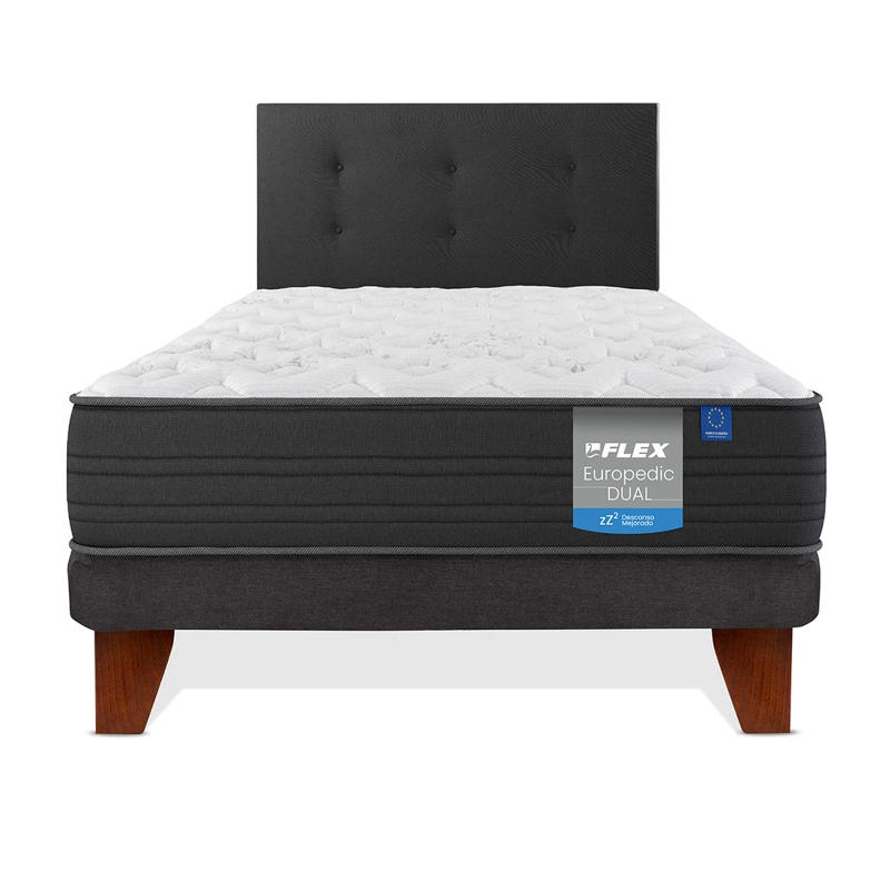 CAMA EUROPEA FLEX EUROPEDIC DUAL 1 PLAZA + RESPALDO ROYAL NEGRO - 1