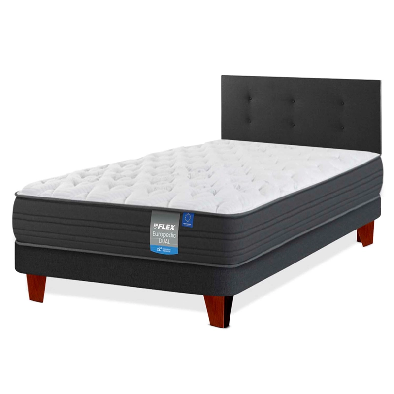 CAMA EUROPEA FLEX EUROPEDIC DUAL 1 PLAZA + RESPALDO ROYAL NEGRO - 2