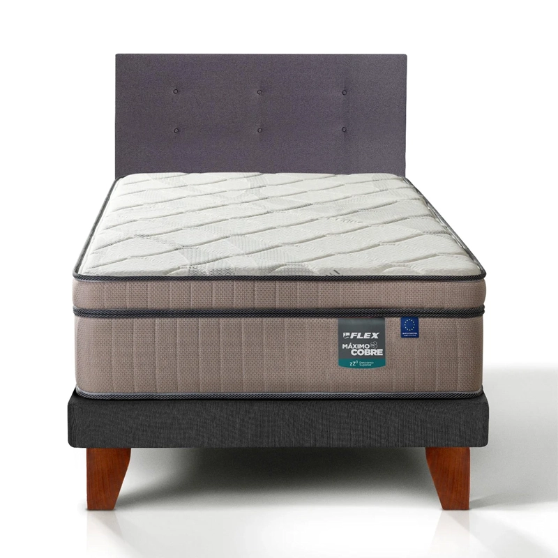 CAMA EUROPEA FLEX MÁXIMO COBRE 1.5 PLAZAS + RESPALDO ROYAL GRAFITO
