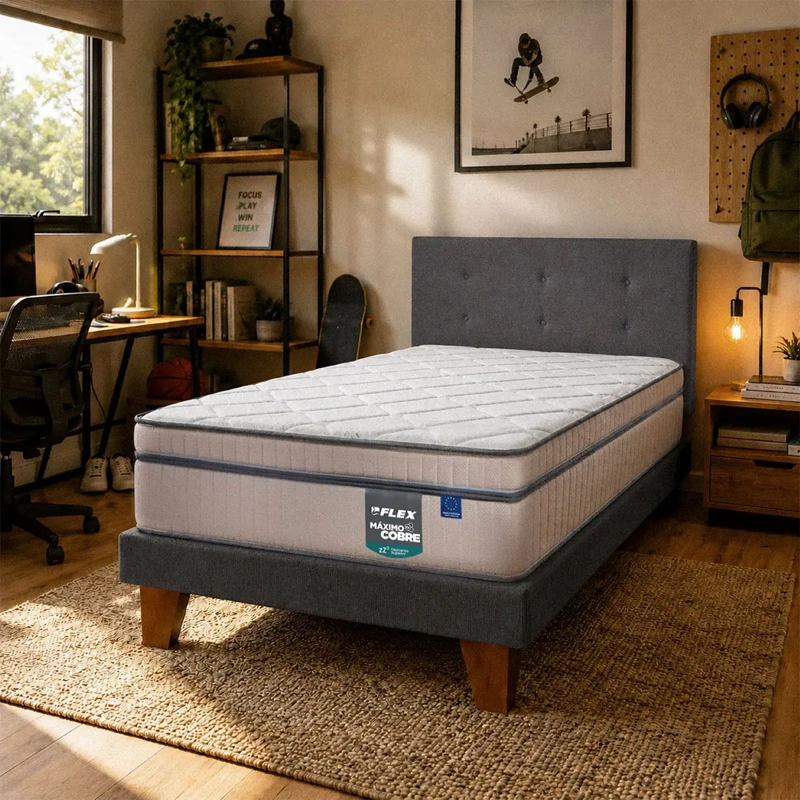 CAMA EUROPEA FLEX MÁXIMO COBRE 1.5 PLAZAS + RESPALDO ROYAL GRAFITO - 5