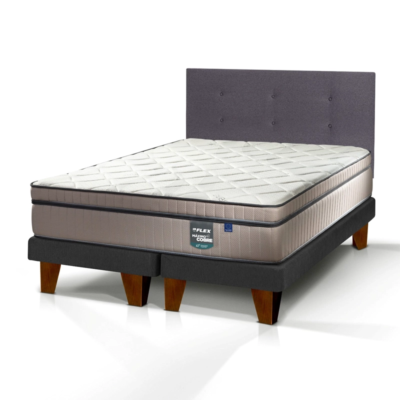 CAMA EUROPEA FLEX MÁXIMO COBRE B/D 2 PLAZAS + RESPALDO ROYAL GRAFITO - 2