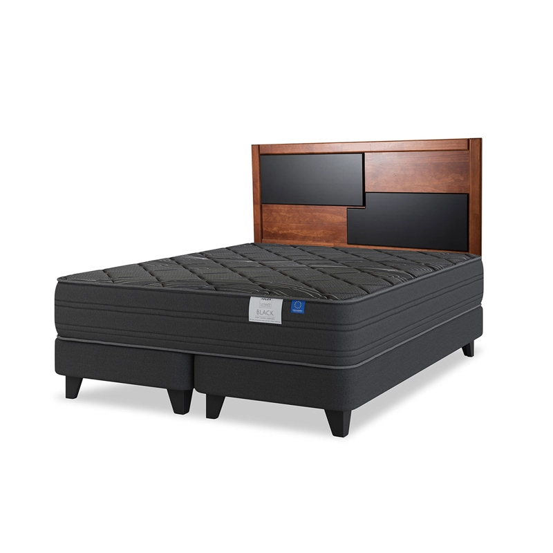 CAMA EUROPEA FLEX PREMIUM BLACK B/D 2 PLAZAS + RESPALDO COLONIAL  - 2