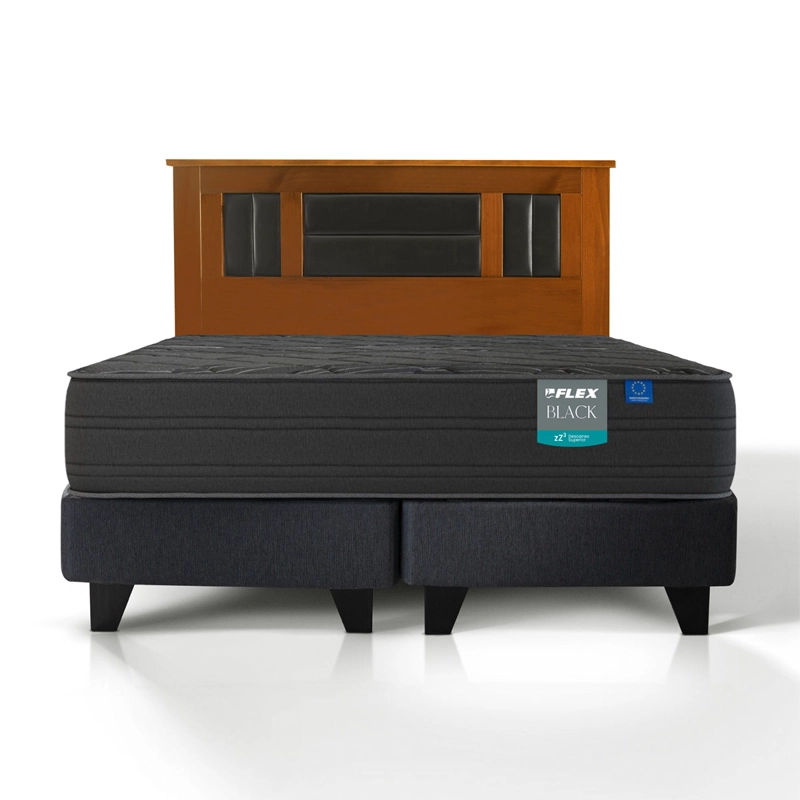 CAMA EUROPEA FLEX PREMIUM BLACK B/D 2 PLAZAS + RESPALDO LORRAINE