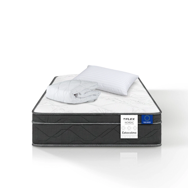 COLCHÓN FLEX ESTOCOLMO 1.5 PLAZAS BOX + ALMOHADA + CUBRECOLCHÓN