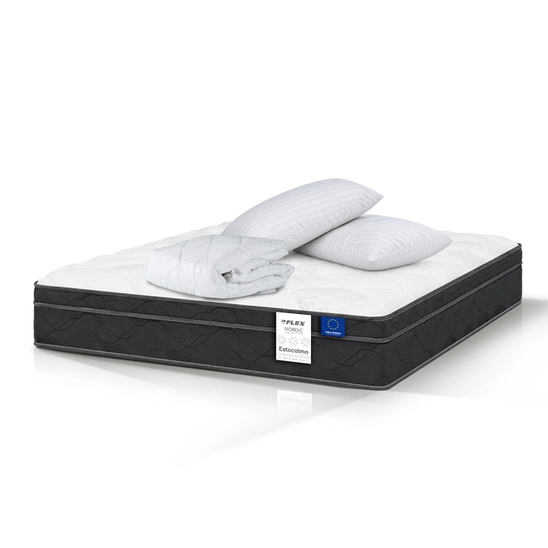 COLCHÓN FLEX ESTOCOLMO 2 PLAZAS BOX + 2 ALMOHADAS + CUBRECOLCHÓN - 1