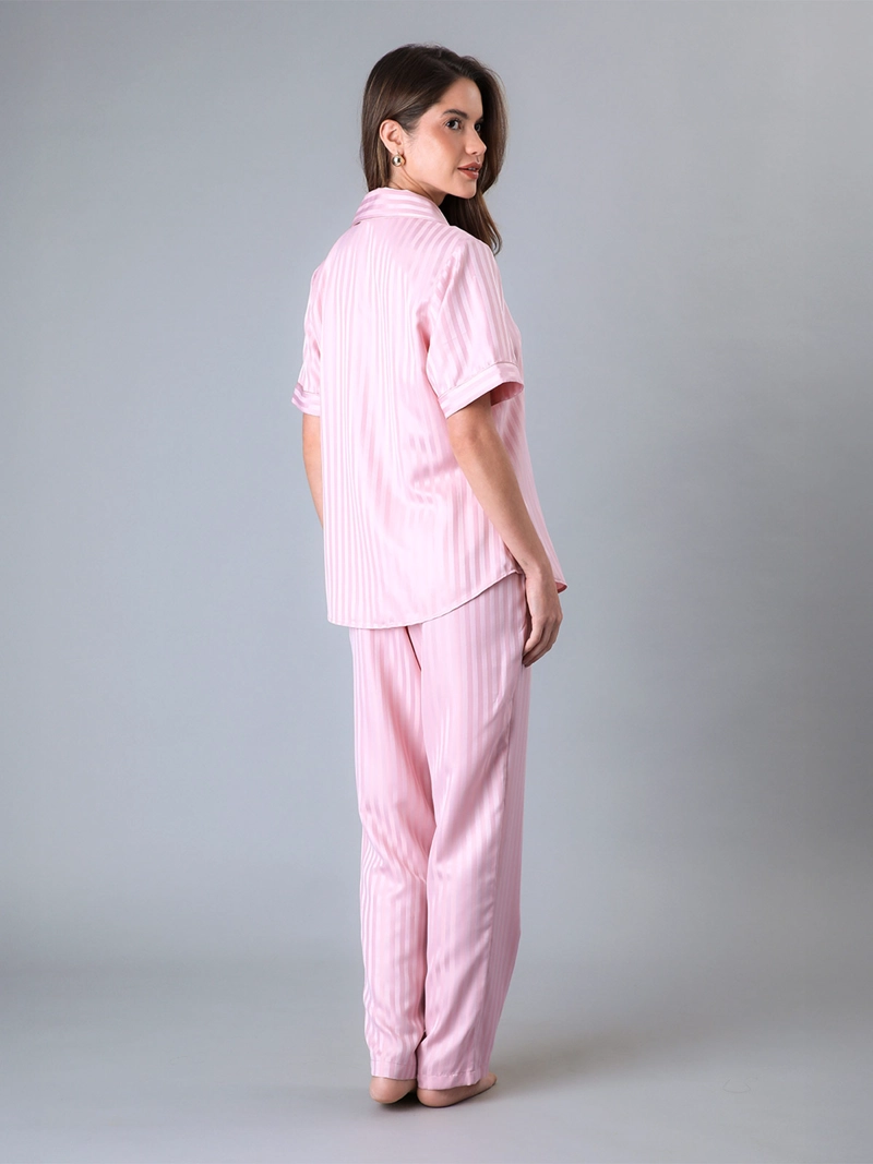 PIJAMA MUJER FLORES CAMISERO + PANTALÓN SATÍN JACQUARD - 2