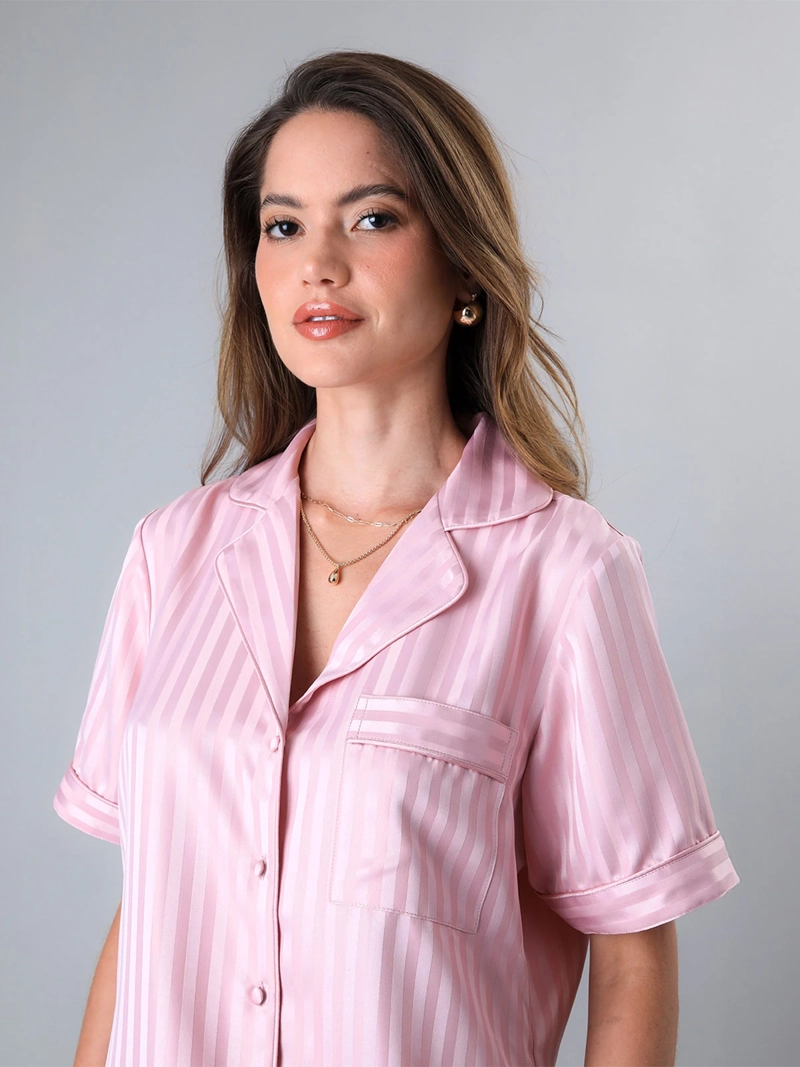 PIJAMA MUJER FLORES CAMISERO + PANTALÓN SATÍN JACQUARD - 3