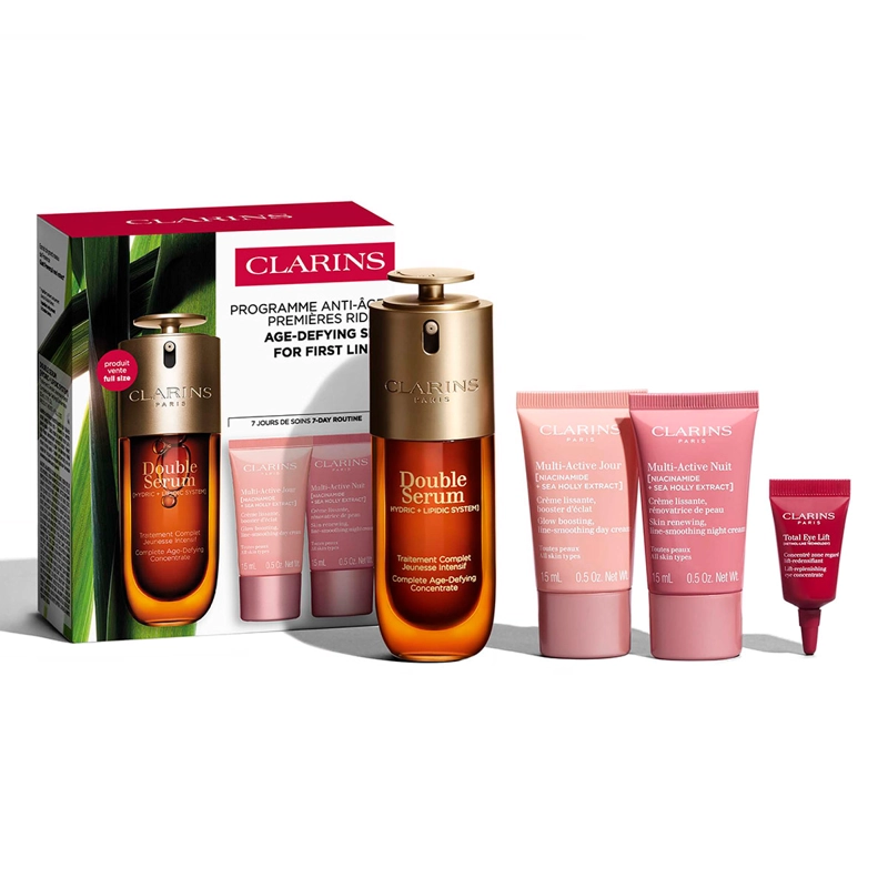 SET ANTIEDAD CLARINS CREMAS Y SERUM 50ML+15ML+15ML+3ML