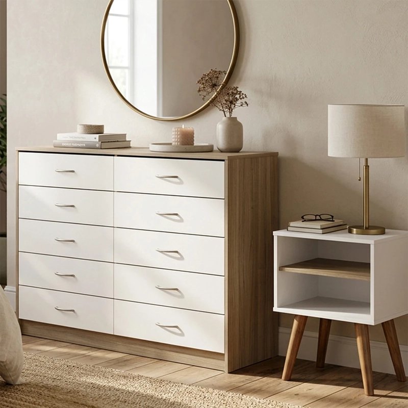 SET MUEBLES CIC CÓMODA 10 CAJONES + 2 VELADORES BLANCO