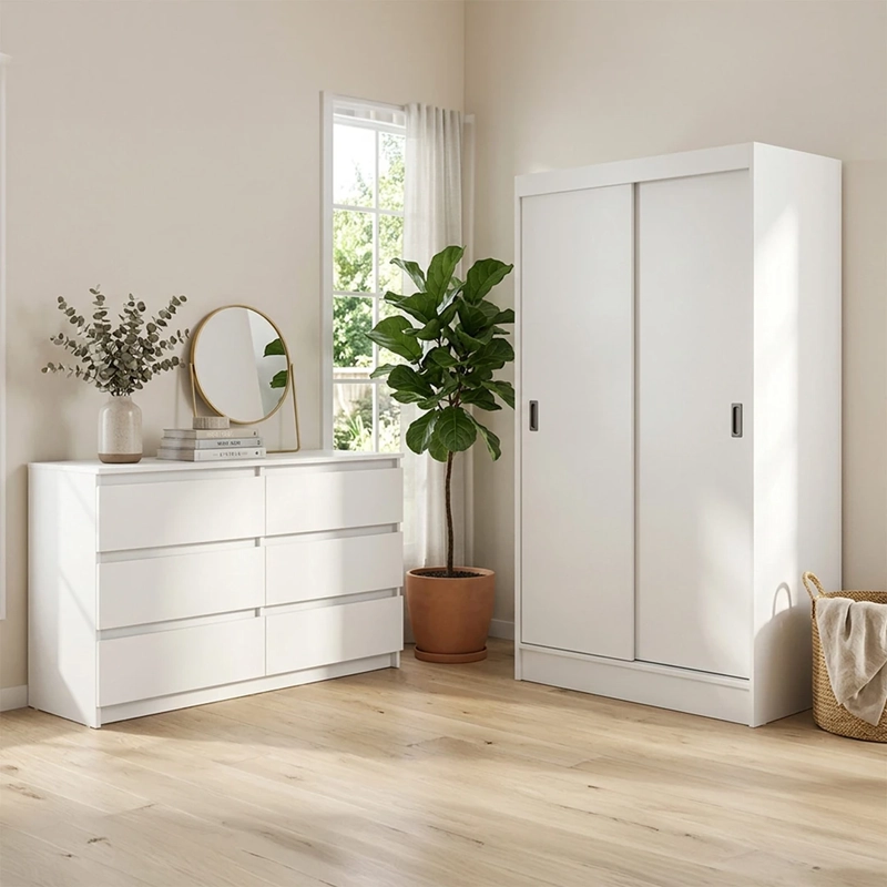 SET MUEBLES CIC CLOSET CABURGA + CÓMODA NÓRDICA BLANCO